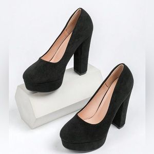 Faux Suede Chunky Heeled Court Pumps